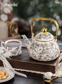 choxila 1pc Enamel Enamel Teapot Large Teapot High Temperature Tea Set Can Be Used Open Fire Suitable For Induction Cooker, For Outdoor, Camping - Dragonfly Enamel Pot - View 5