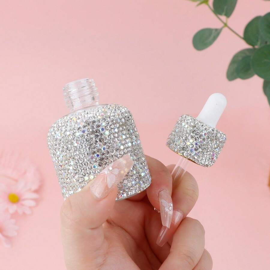 1pc, Rhinestone Series, 30ml White Rhinestone Dropper Bottle, Essential Oil Bottle, Dropper Bottle, Essence Bottle, Glass Bottle, Beauty Care Bottle, Cosmetic Refill Bottle, Premium Dropper, Rhinestone, Shimmering, High-End Multi-Faceted Glass Rhinestone (3 Models Available)