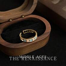 Antique Style Enamel Dripping Oil Zirconia Ring Collection With Tiger's Eye Stone, Adjustable Finger Ring - Blue and White Checkered - View 12