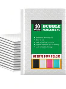 1Set (10 Pieces) 4 Inches*8 Inches And 6 Inches*10.5 Inches Multiple Colors PE Bubble Mailers Packing Shipping Waterproof Self Adhesive Envelopes For Goods/Gifts/Book/Jewelry/Small Electronic Products Thick Package Bag