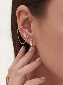 1pc Tassel Chain Cubic Zirconia Ear Cuff Stud For Women Gift Cartilage Clip On Earrings - Chain Tassel Zirconia Ear Clip - View 4