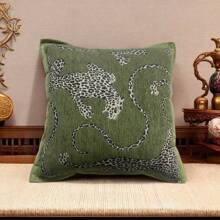 絨織提花豹紋沙發客廳枕套，復古美式鄉村風格扔枕墊，適用於窗邊家居裝飾