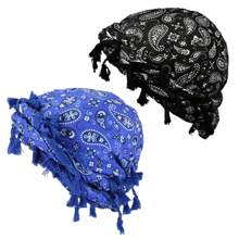 2 Stücke Retro Paisley Muster Quaste Haarband Strickmütze, verdrehte Turban Piratenhut, Haarschwanz Kappe