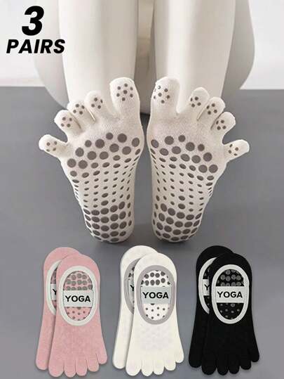 1/2/3 par enfärgade yogabåtsockor för kvinnor, fukttransporterande halkfria professionella pilates femfingerstrumpor, höststrumpor