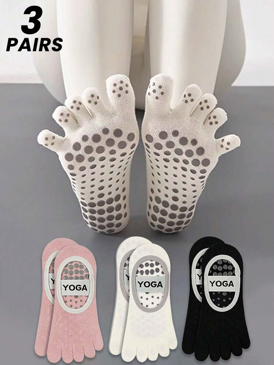 1/2/3 pares de calcetines de barco de yoga de unicolor para mujer, calcetines profesionales de cinco dedos que absorben la humedad y antideslizantes para pilates, calcetines de otoño
