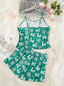 2 Stück/Set Damen Weihnachts Schneeflocken Muster Trägerhemd und Shorts Pyjama Set