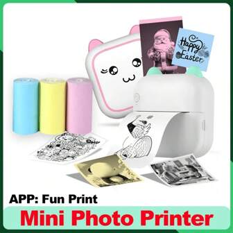 兼容 Android 的迷你袖珍打印机，便携式迷你热敏打印机，带卷热敏不粘照片/不干胶标签热敏纸，蓝牙热敏迷你打印机，用于日记本备忘录照片研究