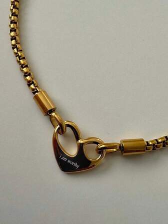 1pc Stainless Steel Heart Pendant Necklace With "I Am Worthy" Engraving, Gift Choker Necklace Valentines,Mom,Mother,Mother's Day,Gift