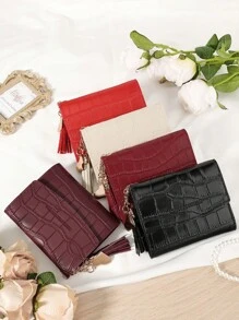 Burgundy Bag Charry Red Bag Wine Red Bag,Fashionable Burgundy Purse, Women's Short Wallet, 3-Fold Design, Multi-Card Holder, Bank Card Organizer, Credit Card Storage, Coin Pocket, Photo Window, Premium Leather, Love Charm, Tassel Pendant, And Stone Pattern, Ideal Travel Bag And Gift Bags For Girlfriend, Mother, Teacher, Valentine, Daily Use, Travel Essentials, Office, Shopping, Back-To-School Supplies, Must-Have Wallet For Women And Card Holder