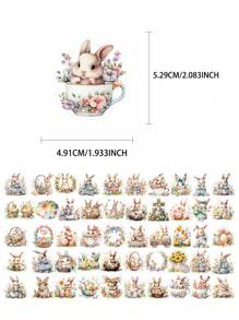 50pcs Easter Egg Bunny Stickers Easter Material Stickers Handbook Book Cute Bunny Diy Material Decorative Stickers,School Supplies,Back To School