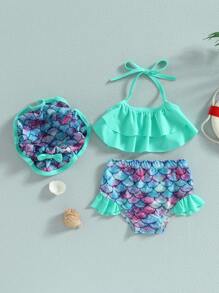 Toddler Baby Girl Swimsuit Two-Piece Bathing Suit Baby Girl Swimsuit Toddler Girls Bathing Suit Bikini Bottoms Two Piece Swimwear Suit With Hat - 綠色 - 查看 1