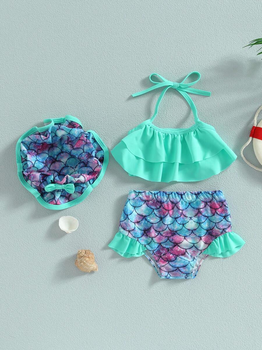 Toddler Baby Girl Swimsuit Two-Piece Bathing Suit Baby Girl Swimsuit Toddler Girls Bathing Suit Bikini Bottoms Two Piece Swimwear Suit With Hat - 綠色 - 查看 1