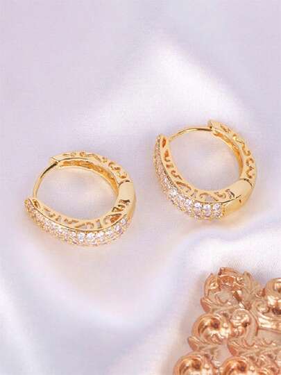 1 Pair Elegant Cubic Zirconia Earrings For Girls, Suitable For Daily Wear, Party Jewelry Or Birthday Gift