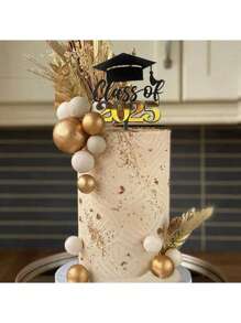 1 件/3 件/5 件 恭喜毕业快乐金色黑色亚克力蛋糕装饰 2025 届大学庆祝派对蛋糕装饰品