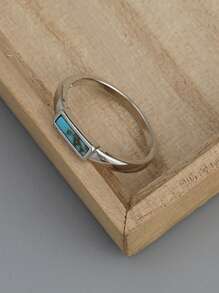 Normcore Style Narrow Ring Silver Plated Inlaid Turquoise Match Daily Outfits Suitable For Men And Women Multi Sizes To Choose - Silver - View 2