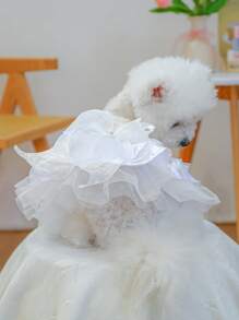 1 件宠物服装，适合小狗幼犬的狗猫衣服，优雅浪漫的新娘芭蕾舞裙系列，月亮芭蕾舞裙 - 白色 - 查看 3