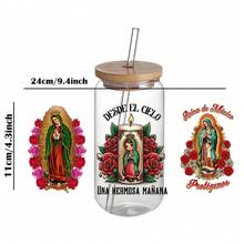 Set Of 4 Our Lady Of Guadalupe Theme UV DTF Self-Adhesive Plastic Cup Stickers, Waterproof Scratch-Resistant 3D Crystal Stickers, Suitable For Water Cups And Bottles - High Quality Stickers (4.3 Inches X 9.4 Inches) - Multicolor - View 2