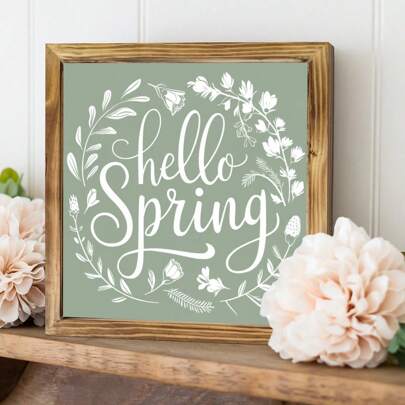 Rustic Wooden "Hello Spring" Sign - 8x8 Inch Farmhouse Decor For Home, Living Room, Kitchen, Office - Versatile Wall Or Tabletop Hanging, Ideal Easter Gift, Classic Style, Manufactured Wood, No Electricity Needed Gifts Birthday Graduation