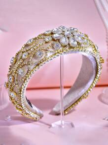 1 Piece Of Women Shiny Khaki Retro Palace Style Velvet Sponge Headband Elegant Gorgeous Personalized Rhinestone Flower Design Hair Accessories For Brides Wedding Bridesmaids Gifts Daily Styling Accessories,Hairband,Hair Hoop