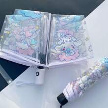 Sanrio 1 PIEZA Paraguas plegable transparente con diseño de dibujos animados lindos de Sanrio - 8 varillas, paraguas de viaje resistente al viento, fácil de abrir, compacto, con armazón de fibra resistente y toldo impermeable - Mochila, billetera, paraguas portátil de viaje