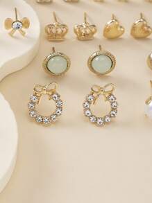 30pcs/Set Fashion Metal Butterfly, Letter, Heart, Flower, Bow, Rhinestone & Faux Pearl Earrings Jewelry For Women, Daily Use Multi-Piece Gift Set