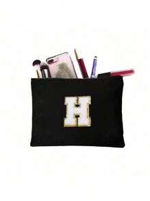 1 件化妆包钱包姓名首字母 A-Z 字母图案洗漱用品收纳袋拉链手机袋铅笔袋手提包旅行必需品女孩礼物化妆工具化妆刷收纳袋学校用品携带方便化妆包化妆品收纳袋