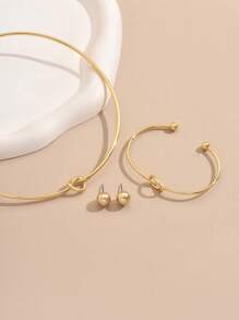 4 pièces/Set de bijoux élégants et minimalistes comprenant boucles d'oreilles, bracelet et collier pour femmes