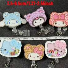 Sanrio 1 pezzo Porta badge a rullo retrattile in acrilico con personaggi di Hello Kitty e amici, adatto per medici, infermieri, insegnanti - Accessorio per auto, zaini, con effetto glitter