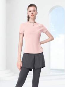 CAMEL Conjunto de ropa deportiva para mujer, camiseta deportiva transpirable y absorbente de humedad para primavera y verano, talla grande dos pantalones deportivos, conjunto de dos piezas, apto para correr, yoga
