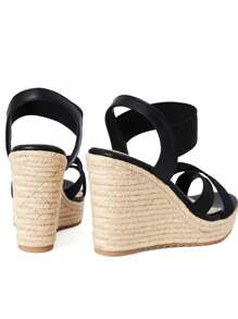 Comfort Women's Espadrilles Sandals Open Toe Platform Heel Elastic Ankle Strap Summer Sandals Vacation Beach Slip On Sandals For Women - 黑色 - 查看 4
