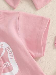 Newborn Girls Bow Bodysuit Set - Short Sleeve Crew Neck Outfit With Headband For Summer - Pink - View 9