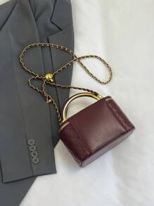 Bolso tipo cubo con cadena de correa a rayas de unicolor en forma de rombo, bolso de mano y bandolera - Burdeos - Ver 6