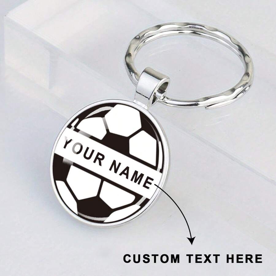 1pc Customized Text Soccer Keychain Custom Name Letters Glass Dome Pendant Keyring Football Sports Jewelry Men And Women Personalized Gifts