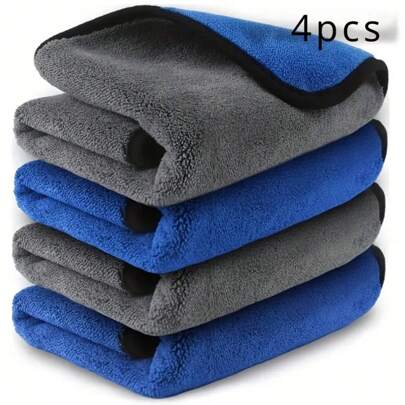 4pcs Ultra-Soft Microfiber Suede Car Cleaning Towels - Super Absorbent, Extra Thick, Non-Woven Polishing, Washing And Drying Cloth