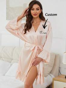 1pc Personalized Bathrobe For Women Sexy Satin Kimono Short Dress 3/4 Nightgown For Bride,Bathrobe Kimono Robe For Women Silky Bridesmaid Robe Set Wedding Robe Sleepwear Bride Robe V Neck,Wedding,Wedding Accessories,Bridesmaid Gifts. - Multicolor - View 2