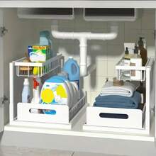 1pc 2-Tier Pull-Out Under Sink Organizer - Metal Storage Rack For Kitchen & Bathroom Cabinets Under Sink Organizers And Storage Bathroom Storage Cabinet
