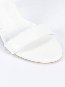 Women's White Pearl Chain Bow Decor Square Toe Ankle Strap Stiletto High Heel Sandals, Sweet & Elegant For Wedding, Party, Spring/Summer Formal Dress - White - View 8