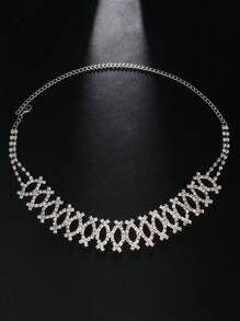 1pc Silver Customized Hollow Rhinestone Embellished Multi-Layer Necklace For Women - Silver - View 2