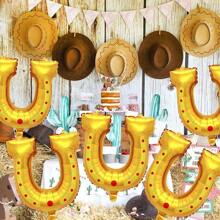 2/4/6pcs Western Gold Horseshoe Shaped Foil Balloon Set, Suitable For Bachelor Party Decor, Wild West Theme Birthday, Western Theme Party, Horse Racing, Animal Theme Party, Last Rodeo, Cowboy Party - Multicolor - View 5