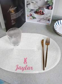 1pc Embroidered Custom Placemat, Non-Slip Heat Insulation Solid Color Woven Oval Placemat, Embroidered Western-Style Placemat, Custom Embroidery Craft, Rabbit Embroidery, Can Embroider Names And Blessings, Suitable For Family Dining And Weddings, Festivals, Gatherings, Multi-Occasion, Washable, Heat Insulation, Anti-Slip Tablemat, Easter Decoration, Happy Easter Party Decoration