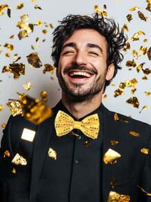 男士纯色优雅亮片领结，预系双层纯色缎面正式燕尾服领结，可调节，适合伴郎、婚礼、派对、正式场合、节日礼物 - 彩色 - 查看 4