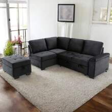 L-Shaped Sleeper Sectional Sofa With Storage Ottoman And Hidden Arm Storage - Ideal For Living Rooms, Apartments, Dorm Rooms. Comfortable, Space-Saving, With Charging Ports, In Sleek Black, Perfect For Relaxing And Hosting Guests