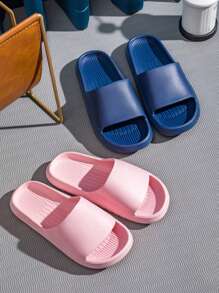 1 Pair Women Casual Slide Sandals, Lightweight Comfortable Slip-On Slippers, Anti-Skid EVA Outdoor Beach Shower Slippers With Vertical Stripes, Suitable For Summer
