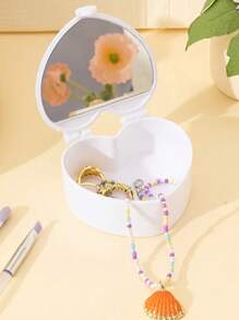 1 件儿童珠宝收纳盒，心形发饰收纳盒带镜子，个性化简约设计，适合家庭、宿舍、便携式日常使用 - 彩色 - 查看 5