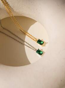 1 Piece S925 Sterling Silver Minimalist Emerald Gemstone Necklace • Green Pendant Necklace • Exquisite Emerald Birthstone Jewelry • Girlfriend Gift • Suitable For Daily Wear