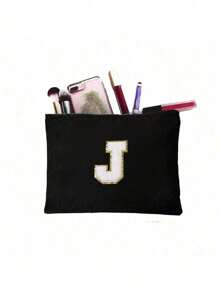 1 件化妆包钱包姓名首字母 A-Z 字母图案洗漱用品收纳袋拉链手机袋铅笔袋手提包旅行必需品女孩礼物化妆工具化妆刷收纳袋学校用品携带方便化妆包化妆品收纳袋