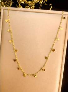1pc Minimalist Star & Heart Pendant Necklace, Stainless Steel Designer Choker Necklace, Delicate Jewelry Accessory For Daily Wear Valentines,Mom,Mother,Mother's Day,Gift - Yellow Gold - View 2