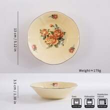 2 bucăți farfurii elegante în formă de floare din ceramică în stil european, feluri de mâncare cu sos cu detaliu auriu și model de trandafiri, boluri pentru gustări și desert. - Multicolor - Vizualizare 2
