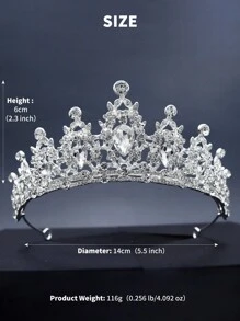 1pc Bridal Crystal Crown, Princess Wedding Tiara - Silver - View 9