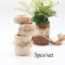 1pc Wooden Candle Holder Set, Handmade Hemp Rope Wrapped, Natural Design, Essential For Cozy Candlelight Dinner - Wood Color - View 8